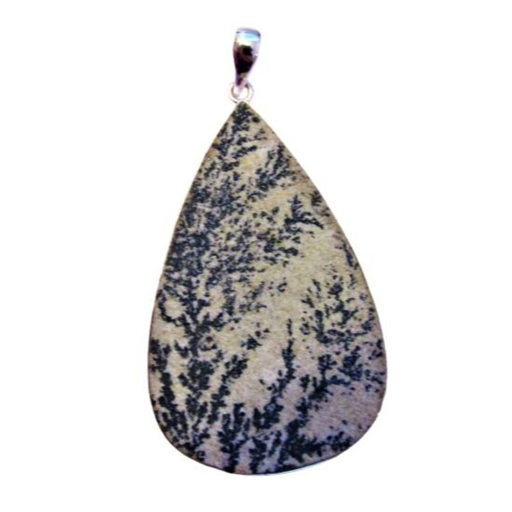 German Dendritic Opal Large 3" Teardrop Pendant Sterling Silver Spiritual Growth